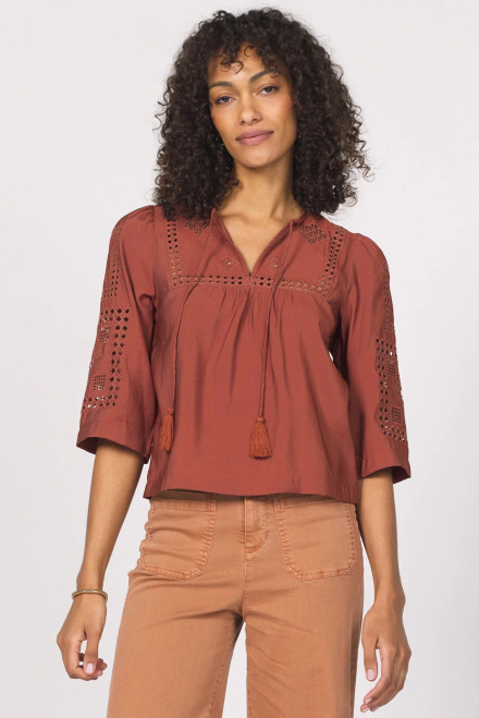 Samaya Rust Embroidered Top