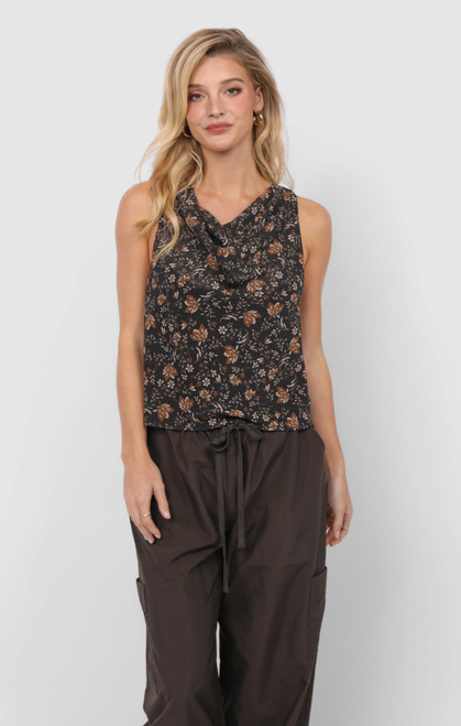 Timeless Black Print Cowlneck Sleeveless Top (Updating)