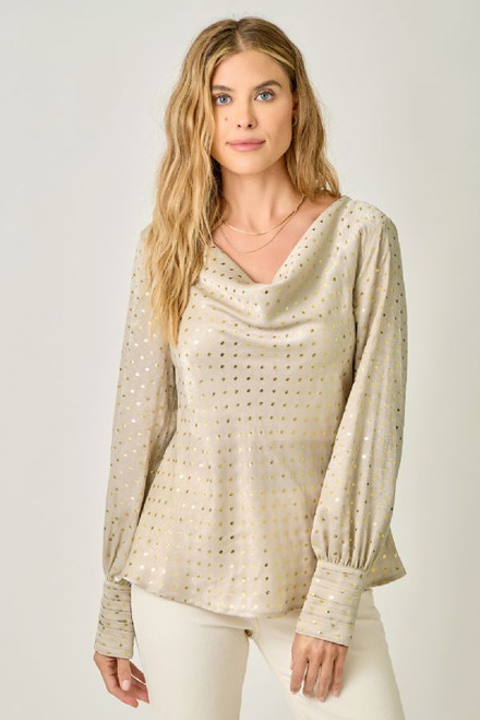 Champagne Dot Cowl Neck Blouse