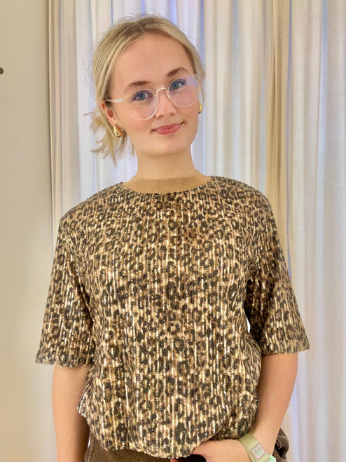 Cheetah Sequin Crewneck Top