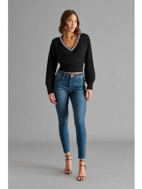 Jeweled V-Neck Sweater