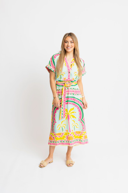 Palm Beach Midi Shirt Dress with Belt