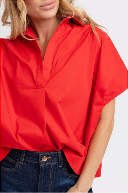 Poplin V-Neck Collar Top