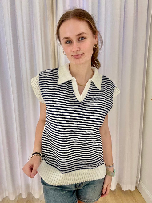 Navy Striped V-Neck Sweater