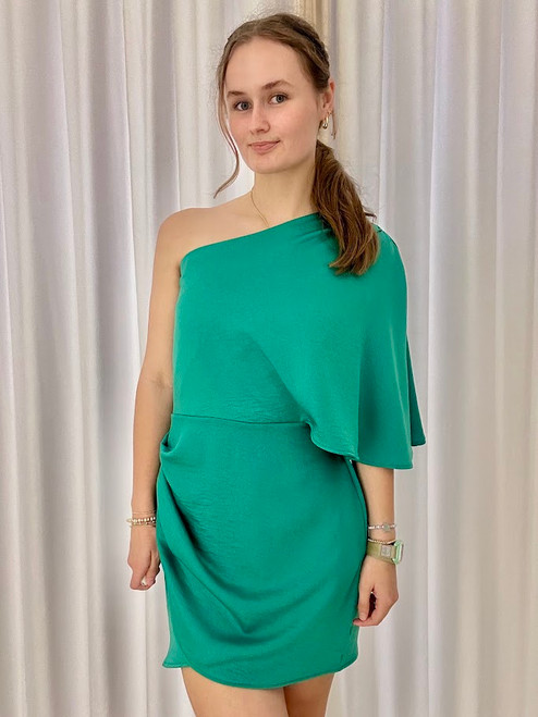 Green Satin One Shoulder Dress