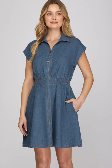 Denim Blue Zip Up Mini Dress