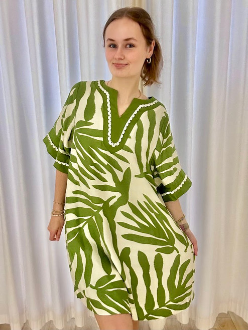 Lime Green Half Sleeve Wide Neck Mini Dress