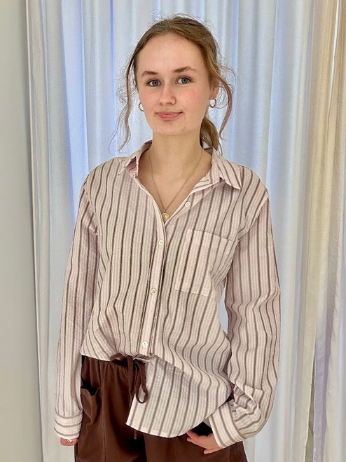 Jessy Petal Stripe Pocket Button-Down Top