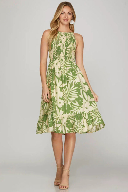 Green Cami Floral Smocked Mini Dress