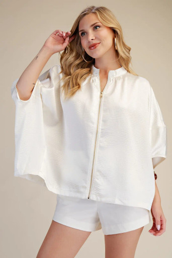 Ivory Zip Front Oversize Top