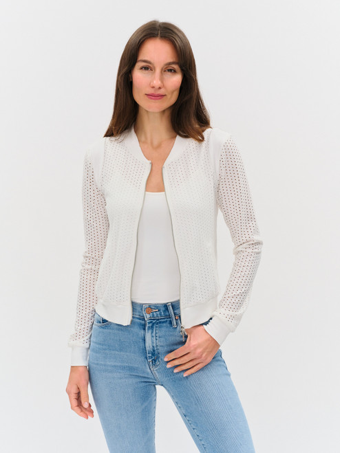 The Cutout White Open Knit Zip Jacket