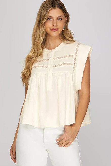 Cream Drop Shoulder Half Front Button Top