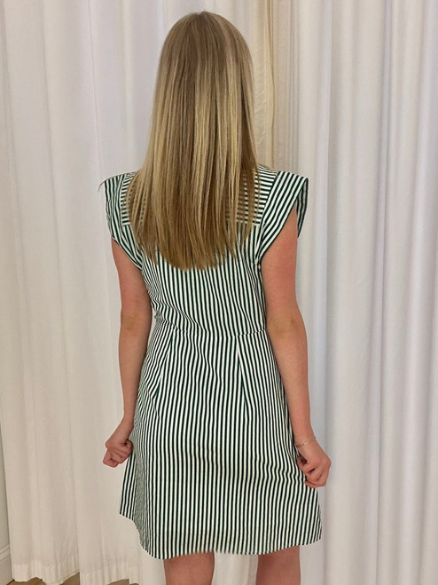 Green Stripped Cap Sleeve Button Down Mini Dress