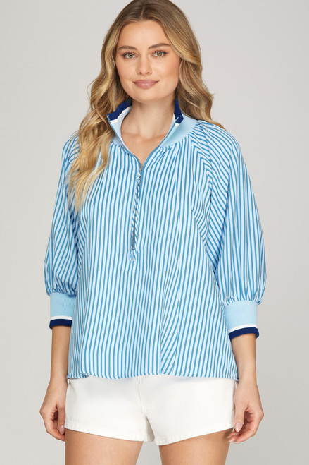 Blue Stripe Half Zip Top
