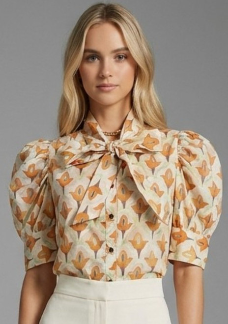 Petal Print Crisp Short Sleeve Poplin