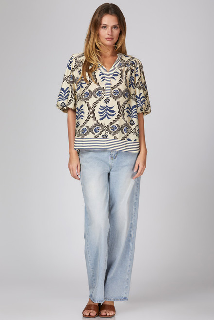 Blue Bubble Sleeve Top