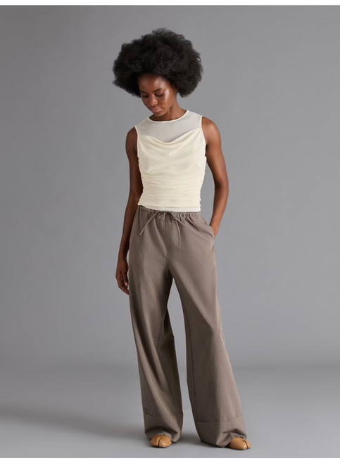 Roman Cream Knit Mesh Top