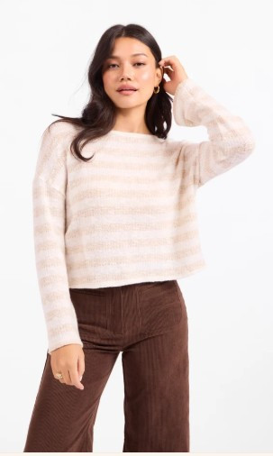 Billie Strip Crewneck Top/Cream/Taupe