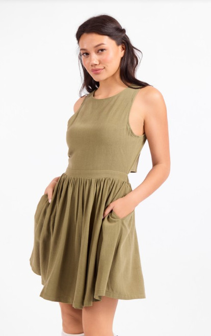 Olive Sugarloaf Buttoned Back Mini Dress