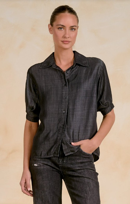 Black Wash 3/4 Sleeve Button Up Top