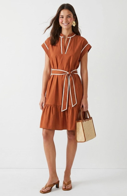 Contrast Piping SS Mini Dress - Rust
