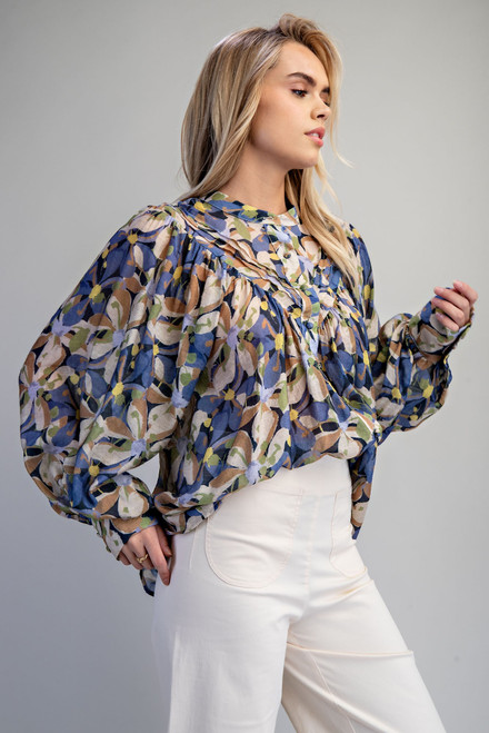 Deep Blue Botanical Blouse