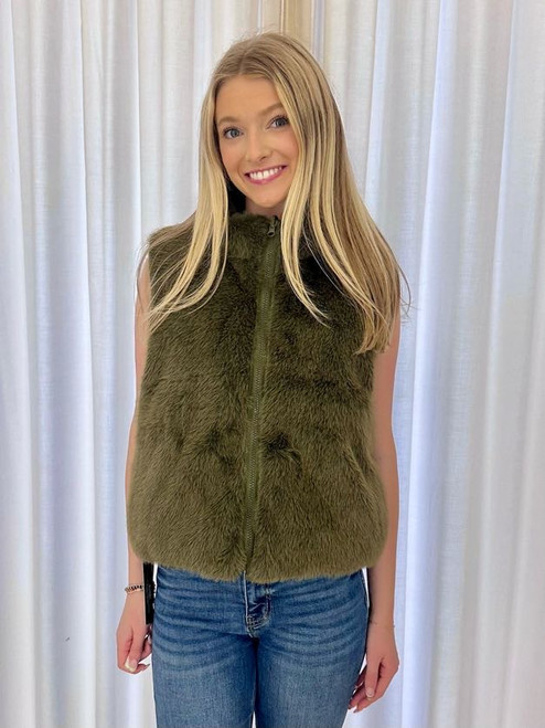Fuzzy Reversible Green Brady Vest