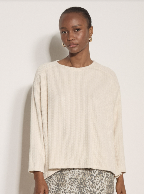 Cable Detail Crew Neck Swing Top - Stone