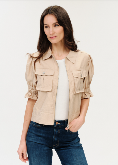 Short Sleeve Zip-up Khaki Flutter Jacket