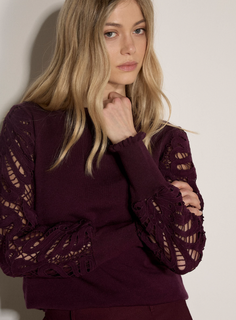 Burgundy Lace Arm Sweater