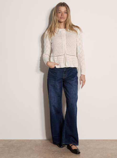 Cream Pointelle Peplum Cardigan