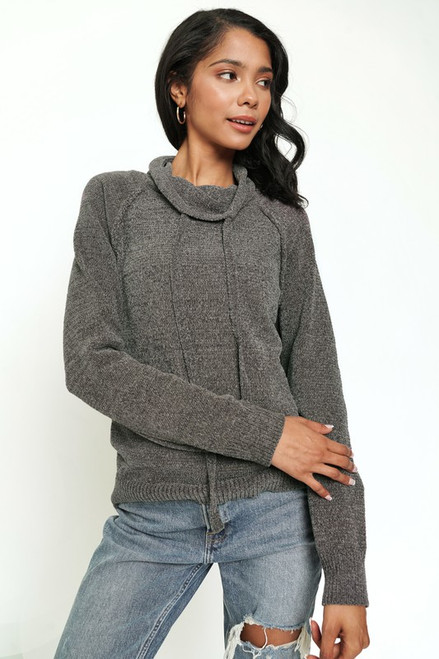 Grey Chenille Cowl Neck Pullover 
