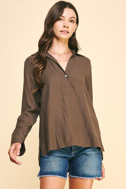 Chocolate Collared Pullover Blouse