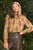 Mustard Print Smocked Mock Neck Top