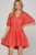 Red Puff Sleeve Contrast Piping Dress