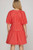 Red Puff Sleeve Contrast Piping Dress