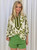 Olive Print Placket Peasant Blouse
