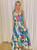 Blue/Green/Fuchsia/Tan Satin Printed Bubble hem Crop Top