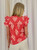 Pink/Red Striped with White Floral Ruffle Sleeve Blouse
