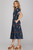Navy Print Contrast Cuff Sleeve Midi Dress