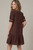 Puff Sleeve Wine Shift Dress w/embroidery Detail