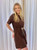 Brown S/S Knit Dress w/Drawstring Tie