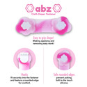 cotton candy pink ABZ fastener features, easy to grip shape, hooks, and rounded edges for safe adjustments.
