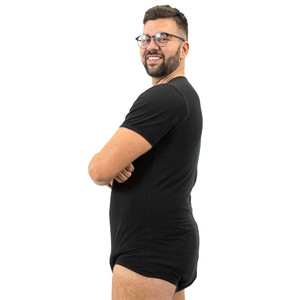 Black Bodysuit on male model, side-view.