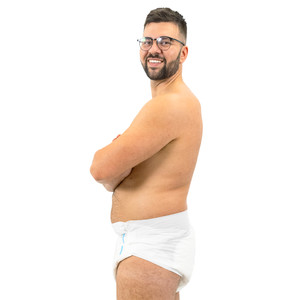 Rearz Mega Inspire+ Adult Diapers on male model, side-view.