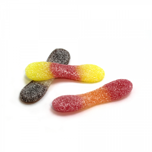 Fruit & cola flavour gummies with a sour coating
