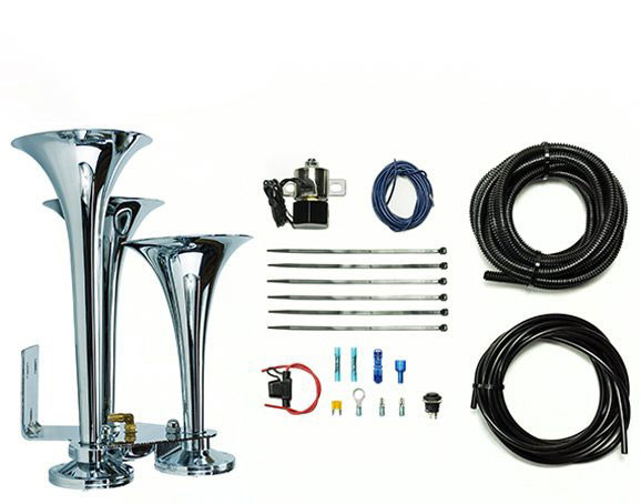 Basic Triple Train Horn For Onboard Air Cast Zinc Alloy/Stainless Steel Chrome