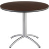 CafeWorks Cafe-Breakroom Table, Walnut Top, Silver Frame, 36 in Dia x 30 in H  65624