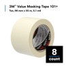 Masking Tape, 96 mm W x 55 m L, 5.1 mil Thick, Tan, Rubber Adhesive, 8 PK  101+