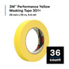 Painter's Tape, 24 mm W x 55 m L, 6.3 mil Thick, Yellow, Rubber Adhesive, 36 PK  301+